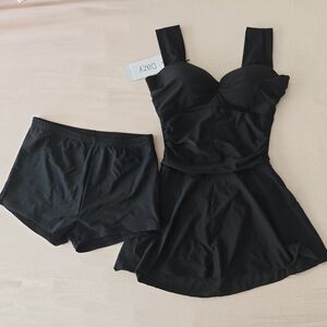 Women's Swimsuit Swim Dress With Shorts Black Fits Size L by DAZY